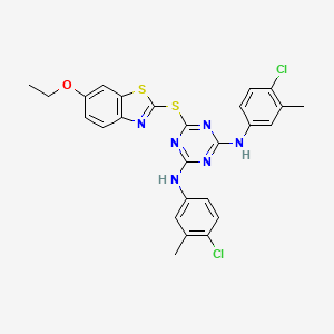 molecular formula C26H22Cl2N6OS2 B12451659 N,N'-bis(4-chloro-3-methylphenyl)-6-[(6-ethoxy-1,3-benzothiazol-2-yl)sulfanyl]-1,3,5-triazine-2,4-diamine 