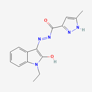 molecular formula C15H15N5O2 B12451772 N'-[(3Z)-1-Ethyl-2-oxoindol-3-ylidene]-5-methyl-2H-pyrazole-3-carbohydrazide 