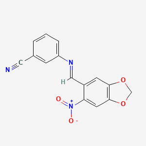 molecular formula C15H9N3O4 B12452065 3-{[(E)-(6-nitro-1,3-benzodioxol-5-yl)methylidene]amino}benzonitrile 