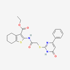 molecular formula C23H23N3O4S2 B12452068 Ethyl 2-({[(4-hydroxy-6-phenylpyrimidin-2-yl)sulfanyl]acetyl}amino)-4,5,6,7-tetrahydro-1-benzothiophene-3-carboxylate 