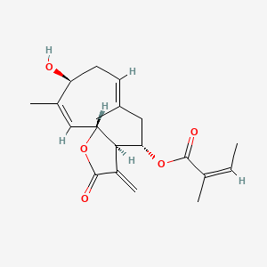 molecular formula C20H26O5 B1245221 [(3aR,4S,6E,9S,10Z,11aR)-9-hydroxy-6,10-dimethyl-3-methylidene-2-oxo-3a,4,5,8,9,11a-hexahydrocyclodeca[b]furan-4-yl] (Z)-2-methylbut-2-enoate 