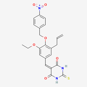 molecular formula C23H21N3O6S B12452224 5-{3-ethoxy-4-[(4-nitrobenzyl)oxy]-5-(prop-2-en-1-yl)benzylidene}-2-thioxodihydropyrimidine-4,6(1H,5H)-dione 
