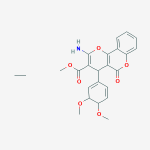 molecular formula C24H27NO7 B12452256 ethane;methyl 2-amino-4-(3,4-dimethoxycyclohexa-1,5-dien-1-yl)-5-oxo-4H-pyrano[3,2-c]chromene-3-carboxylate 