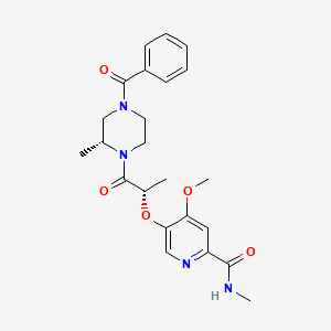 molecular formula C23H28N4O5 B1245229 5-{(1S)-2-[(2R)-4-Benzoyl-2-methyl-piperazin-1-yl]-1-methyl-2-oxo-ethoxy}-4-methoxy-pyridine-2-carboxylic acid methylamide 