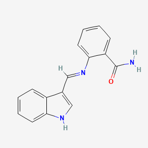 molecular formula C16H13N3O B12452415 2-{[(E)-1H-indol-3-ylmethylidene]amino}benzamide 