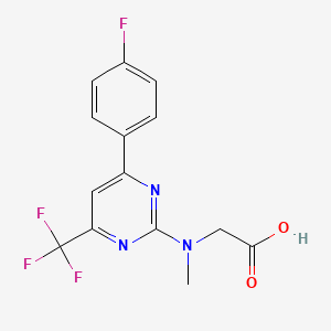 molecular formula C14H11F4N3O2 B12452505 N-[6-(4-Fluorophenyl)-4-(trifluoromethyl)pyrimidin-2-yl]-N-methylglycine 