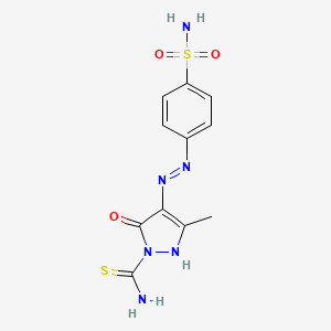 molecular formula C11H12N6O3S2 B12452634 3-methyl-5-oxo-4-(4-sulfamoylphenyl)azo-4H-pyrazole-1-carbothioamide CAS No. 26179-10-2
