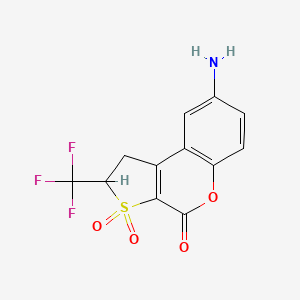 molecular formula C12H8F3NO4S B12452767 8-Amino-1,2-dihydro-2-trifluoromethyl-4H-thieno-[2,3-C]-chromene-3,3,4-trione 