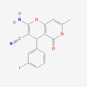 molecular formula C16H11IN2O3 B12452785 2-amino-4-(3-iodophenyl)-7-methyl-5-oxo-4H-pyrano[3,2-c]pyran-3-carbonitrile 