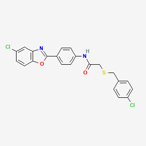 molecular formula C22H16Cl2N2O2S B12452850 N-[4-(5-chloro-1,3-benzoxazol-2-yl)phenyl]-2-[(4-chlorobenzyl)sulfanyl]acetamide 