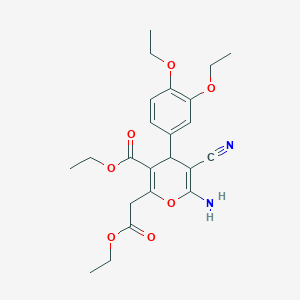 molecular formula C23H28N2O7 B12452915 ethyl 6-amino-5-cyano-4-(3,4-diethoxyphenyl)-2-(2-ethoxy-2-oxoethyl)-4H-pyran-3-carboxylate 