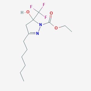 molecular formula C13H21F3N2O3 B12452961 Ethyl 3-hexyl-5-hydroxy-5-(trifluoromethyl)-4,5-dihydro-1H-pyrazole-1-carboxylate 