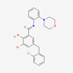 molecular formula C24H22BrClN2O2 B12452974 2-bromo-4-(2-chlorobenzyl)-6-[(E)-{[2-(morpholin-4-yl)phenyl]imino}methyl]phenol 