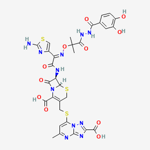 (6R,7R)-7-[[(2E)-2-(2-amino-1,3-thiazol-4-yl)-2-[1-[2-(3,4-dihydroxybenzoyl)hydrazinyl]-2-methyl-1-oxopropan-2-yl]oxyiminoacetyl]amino]-3-[(2-carboxy-5-methyl-[1,2,4]triazolo[1,5-a]pyrimidin-7-yl)sulfanylmethyl]-8-oxo-5-thia-1-azabicyclo[4.2.0]oct-2-ene-2-carboxylic acid