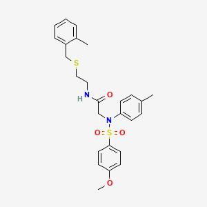 molecular formula C26H30N2O4S2 B12453116 N~2~-[(4-methoxyphenyl)sulfonyl]-N-{2-[(2-methylbenzyl)sulfanyl]ethyl}-N~2~-(4-methylphenyl)glycinamide 