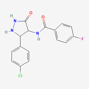 molecular formula C16H13ClFN3O2 B12453135 N-[3-(4-chlorophenyl)-5-oxopyrazolidin-4-yl]-4-fluorobenzamide 