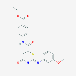 molecular formula C22H23N3O5S B12453334 ethyl 4-[({(2Z)-2-[(3-methoxyphenyl)imino]-3-methyl-4-oxo-1,3-thiazinan-6-yl}carbonyl)amino]benzoate 