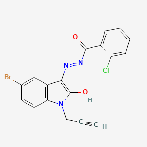 molecular formula C18H11BrClN3O2 B12453349 N'-[(3E)-5-bromo-2-oxo-1-(prop-2-yn-1-yl)-1,2-dihydro-3H-indol-3-ylidene]-2-chlorobenzohydrazide 