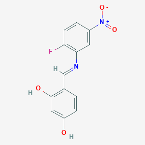 molecular formula C13H9FN2O4 B12453543 4-[(E)-[(2-fluoro-5-nitrophenyl)imino]methyl]benzene-1,3-diol 