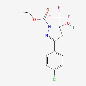 molecular formula C13H12ClF3N2O3 B12453658 ethyl 3-(4-chlorophenyl)-5-hydroxy-5-(trifluoromethyl)-4H-pyrazole-1-carboxylate 