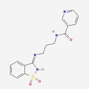 molecular formula C16H16N4O3S B12453684 N-{3-[(1,1-dioxido-1,2-benzothiazol-3-yl)amino]propyl}pyridine-3-carboxamide 