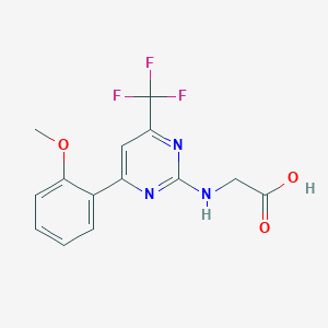molecular formula C14H12F3N3O3 B12453733 N-[6-(2-Methoxyphenyl)-4-(trifluoromethyl)pyrimidin-2-yl]glycine 