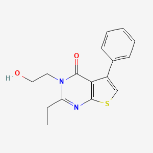 molecular formula C16H16N2O2S B12453863 2-Ethyl-3-(2-hydroxyethyl)-5-phenylthieno[2,3-d]pyrimidin-4-one 