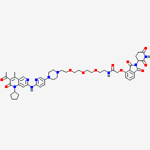 molecular formula C48H57N9O11 B12453895 N-(2-(2-(2-(2-(4-(6-((3-Acetyl-1-cyclopentyl-4-methyl-2-oxo-1,2-dihydro-1,6-naphthyridin-7-yl)amino)pyridin-3-yl)piperazin-1-yl)ethoxy)ethoxy)ethoxy)ethyl)-2-((2-(2,6-dioxopiperidin-3-yl)-1,3-dioxoisoindolin-4-yl)oxy)acetamide 