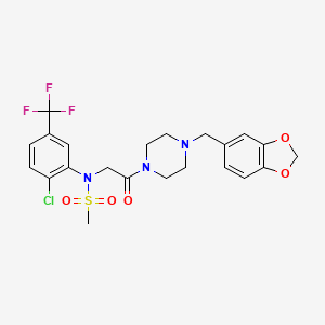 molecular formula C22H23ClF3N3O5S B12453911 N-{2-[4-(1,3-benzodioxol-5-ylmethyl)piperazin-1-yl]-2-oxoethyl}-N-[2-chloro-5-(trifluoromethyl)phenyl]methanesulfonamide 