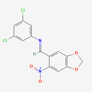 molecular formula C14H8Cl2N2O4 B12453985 3,5-dichloro-N-[(E)-(6-nitro-1,3-benzodioxol-5-yl)methylidene]aniline 