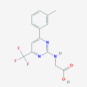 molecular formula C14H12F3N3O2 B12454095 N-[6-(m-Tolyl)-4-(trifluoromethyl)pyrimidin-2-yl]glycine 