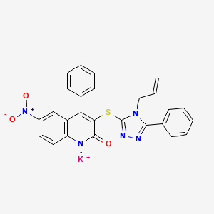 molecular formula C26H18KN5O3S B12454096 potassium;6-nitro-4-phenyl-3-[(5-phenyl-4-prop-2-enyl-1,2,4-triazol-3-yl)sulfanyl]quinolin-1-id-2-one 