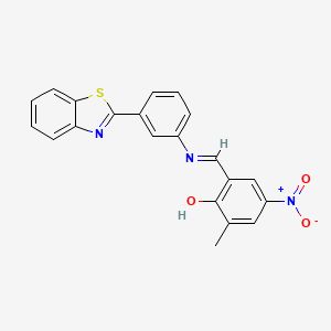 molecular formula C21H15N3O3S B12454155 2-[(E)-{[3-(1,3-benzothiazol-2-yl)phenyl]imino}methyl]-6-methyl-4-nitrophenol 