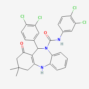 molecular formula C28H23Cl4N3O2 B12454157 N,11-bis(3,4-dichlorophenyl)-3,3-dimethyl-1-oxo-1,2,3,4,5,11-hexahydro-10H-dibenzo[b,e][1,4]diazepine-10-carboxamide 