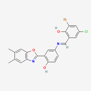 molecular formula C22H16BrClN2O3 B12454181 2-bromo-4-chloro-6-[(E)-{[3-(5,6-dimethyl-1,3-benzoxazol-2-yl)-4-hydroxyphenyl]imino}methyl]phenol 