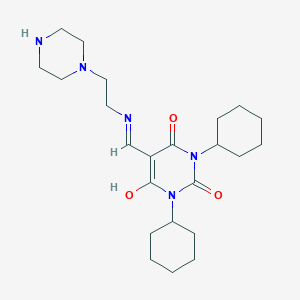 molecular formula C23H37N5O3 B12454205 1,3-dicyclohexyl-5-({[2-(piperazin-1-yl)ethyl]amino}methylidene)pyrimidine-2,4,6(1H,3H,5H)-trione CAS No. 299937-62-5