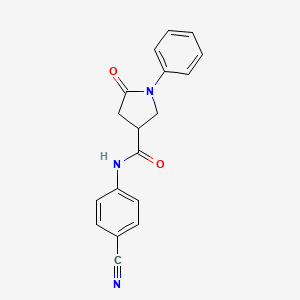 molecular formula C18H15N3O2 B12454367 N-(4-cyanophenyl)-5-oxo-1-phenylpyrrolidine-3-carboxamide 