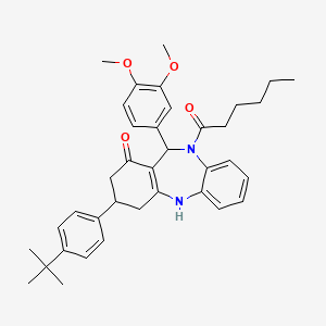 molecular formula C37H44N2O4 B12454431 1-[3-(4-tert-butylphenyl)-11-(3,4-dimethoxyphenyl)-1-hydroxy-2,3,4,11-tetrahydro-10H-dibenzo[b,e][1,4]diazepin-10-yl]hexan-1-one 