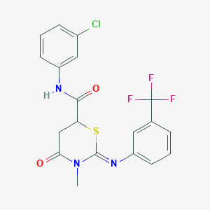 molecular formula C19H15ClF3N3O2S B12454461 (2Z)-N-(3-chlorophenyl)-3-methyl-4-oxo-2-{[3-(trifluoromethyl)phenyl]imino}-1,3-thiazinane-6-carboxamide 