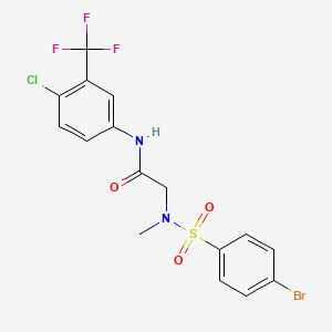 molecular formula C16H13BrClF3N2O3S B12454474 N~2~-[(4-bromophenyl)sulfonyl]-N-[4-chloro-3-(trifluoromethyl)phenyl]-N~2~-methylglycinamide 