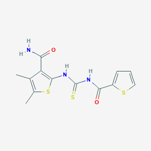 molecular formula C13H13N3O2S3 B12454520 N-[(3-carbamoyl-4,5-dimethylthiophen-2-yl)carbamothioyl]thiophene-2-carboxamide 