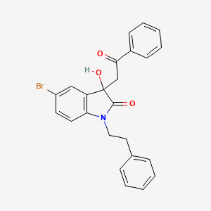 molecular formula C24H20BrNO3 B12454524 5-bromo-3-hydroxy-3-(2-oxo-2-phenylethyl)-1-(2-phenylethyl)-1,3-dihydro-2H-indol-2-one 