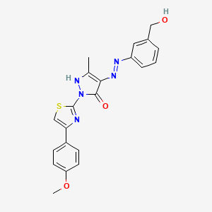 molecular formula C21H19N5O3S B12454566 (4Z)-4-{2-[3-(hydroxymethyl)phenyl]hydrazinylidene}-2-[4-(4-methoxyphenyl)-1,3-thiazol-2-yl]-5-methyl-2,4-dihydro-3H-pyrazol-3-one 