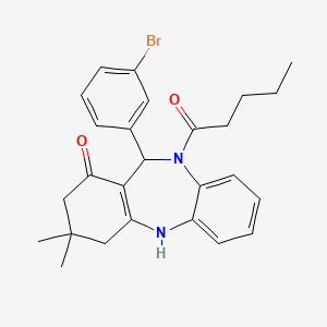 molecular formula C26H29BrN2O2 B12454580 1-[11-(3-bromophenyl)-1-hydroxy-3,3-dimethyl-2,3,4,11-tetrahydro-10H-dibenzo[b,e][1,4]diazepin-10-yl]pentan-1-one 