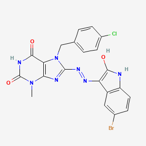 molecular formula C21H15BrClN7O3 B12454634 8-[(2E)-2-(5-bromo-2-oxo-1,2-dihydro-3H-indol-3-ylidene)hydrazinyl]-7-(4-chlorobenzyl)-3-methyl-3,7-dihydro-1H-purine-2,6-dione 
