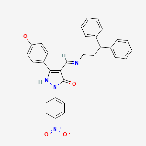 molecular formula C32H28N4O4 B12454847 (4Z)-4-{[(3,3-diphenylpropyl)amino]methylidene}-5-(4-methoxyphenyl)-2-(4-nitrophenyl)-2,4-dihydro-3H-pyrazol-3-one 