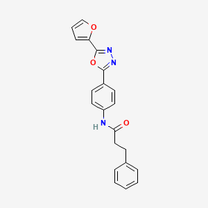 molecular formula C21H17N3O3 B12454861 N-{4-[5-(furan-2-yl)-1,3,4-oxadiazol-2-yl]phenyl}-3-phenylpropanamide 