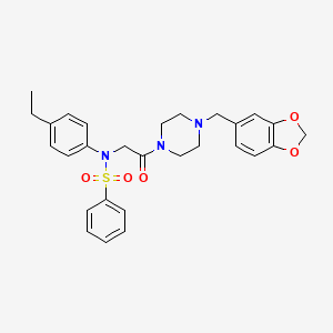molecular formula C28H31N3O5S B12454868 N-{2-[4-(1,3-benzodioxol-5-ylmethyl)piperazin-1-yl]-2-oxoethyl}-N-(4-ethylphenyl)benzenesulfonamide 