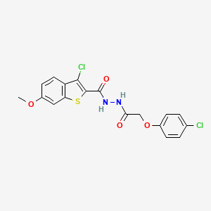 molecular formula C18H14Cl2N2O4S B12454871 3-chloro-N'-[(4-chlorophenoxy)acetyl]-6-methoxy-1-benzothiophene-2-carbohydrazide 