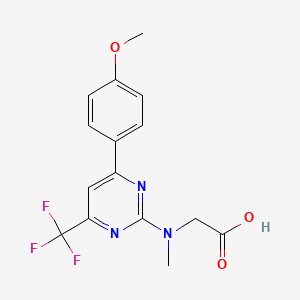 molecular formula C15H14F3N3O3 B12454946 N-[6-(4-Methoxyphenyl)-4-(trifluoromethyl)pyrimidin-2-yl]-N-methylglycine 